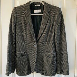 MaxMara Black & Tan Virgin Wool Blend Single Button Herringbone Blazer | Size 4